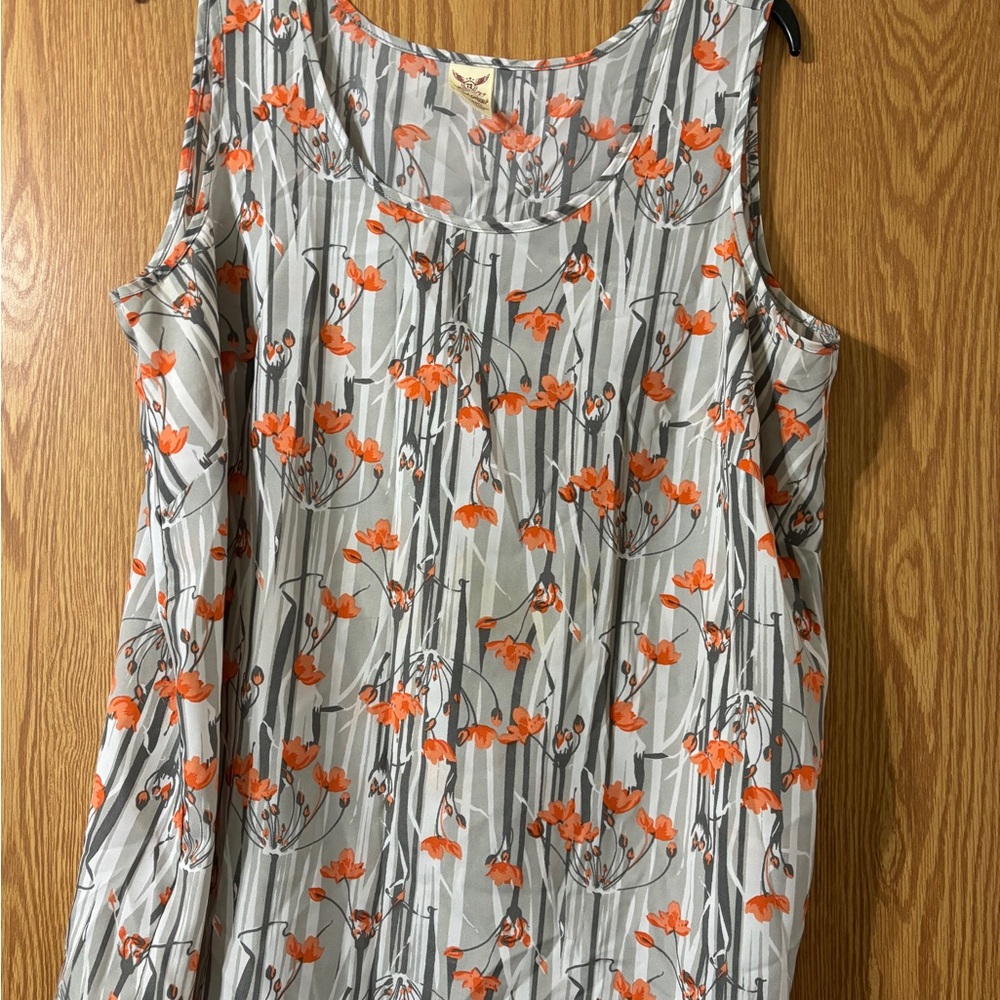 Faded Glory Floral Tank Top - Orange and Gray